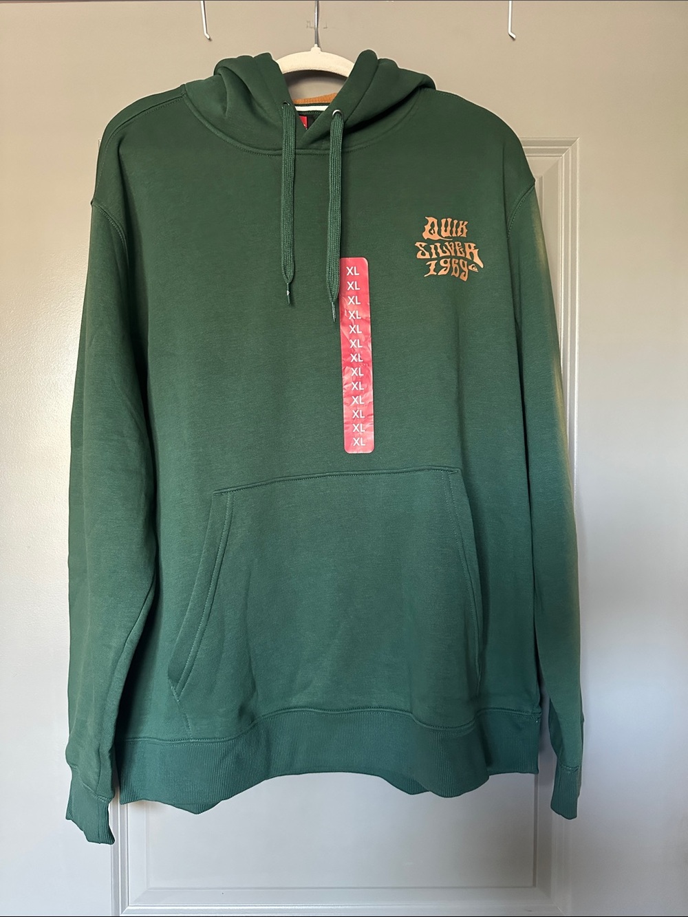 NWT Quiksilver Men's Forest Green Pullover Hoodie with Gold Logo